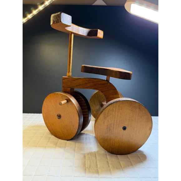Handmade Other - Vintage Handmade Wooden Child Tricycle Toy Mid Century Folk Art Wood Decor 12in